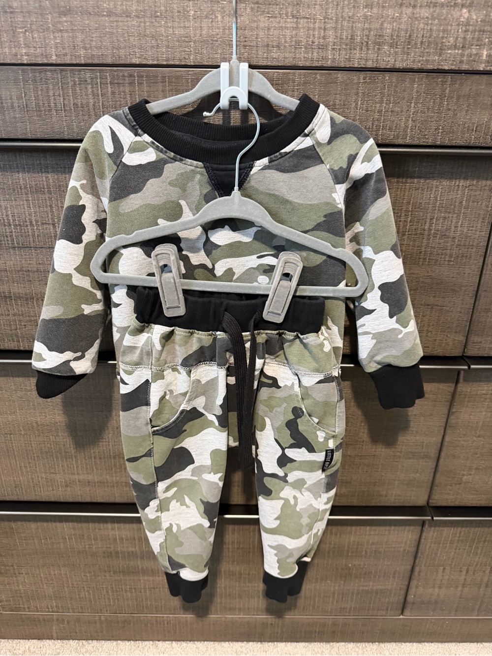 Little Bipsy Black and Gray Camo Baby Outfit